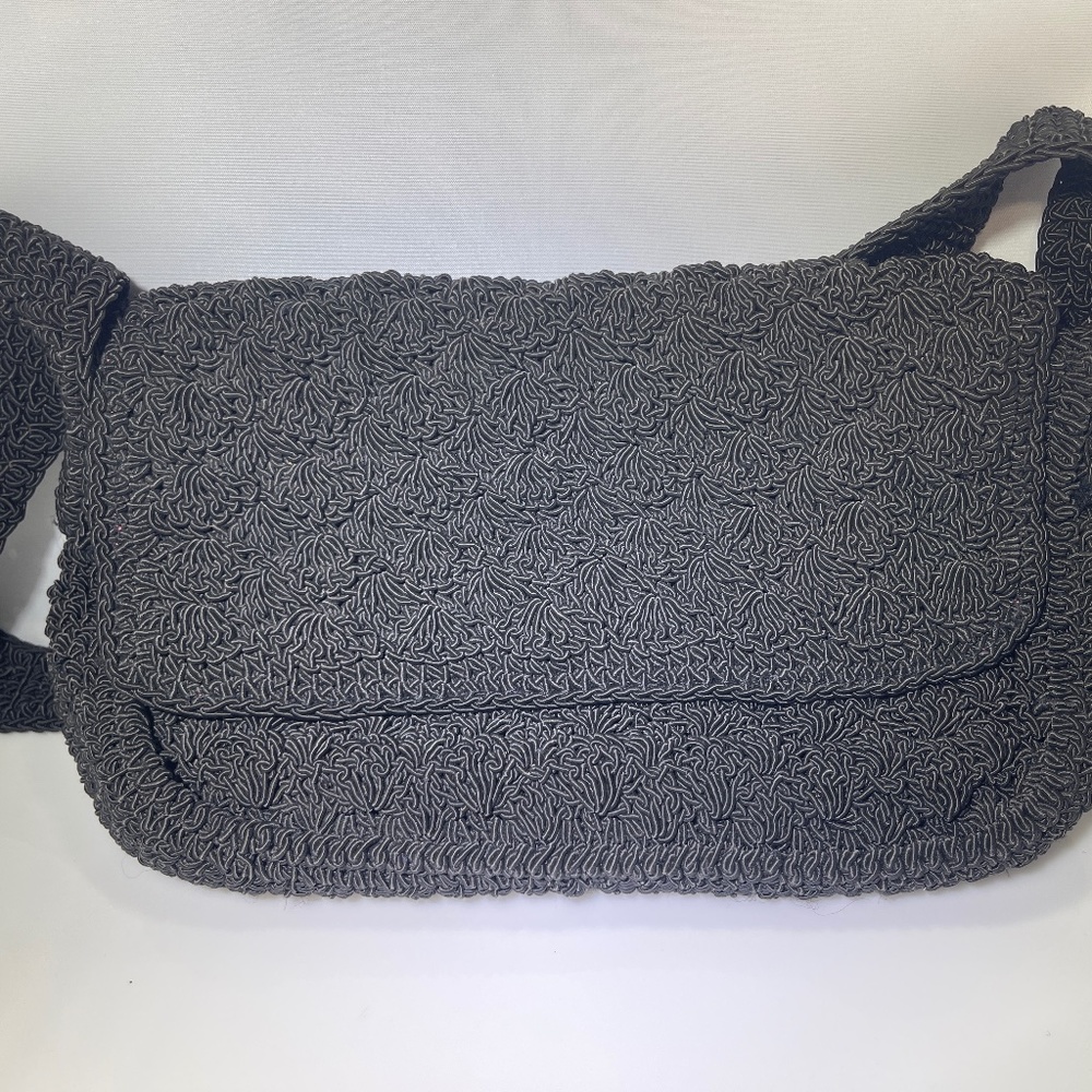 Crafted Comfort - Liz Claiborne Black Crochet Messenger Bag